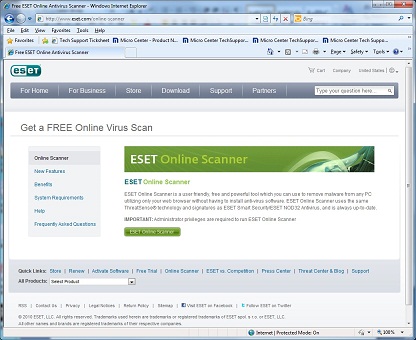 ESET Online Scanner on Web